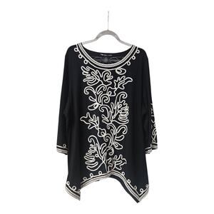 Lauren Michelle Womens 3X Top Blouse Asymmetrical Hem Black White 3/4 Sleeves